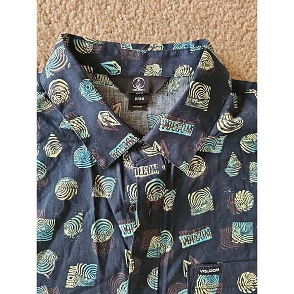 Volcom Men's Warbler Short Sleeve Button Up Cotton Shirt Black Print Size Medium - Picture 4 of 5